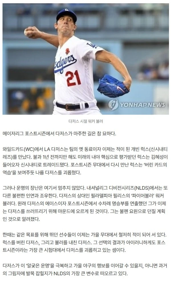 '이 무슨 알궂은 운명인가?' WC에서 버린 럭스 만나더니 NLDS서도 내친 '파이어볼러' 뷸러 상대하는 다저스