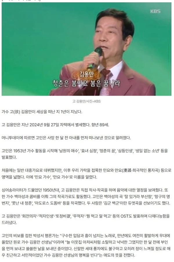 故 김용만, 사망 1주기..아내와 사별 후 한달만 비보